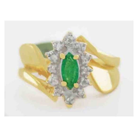 Genuine 0.30 Cts Emerald & Diamonds Ring 10k Gold